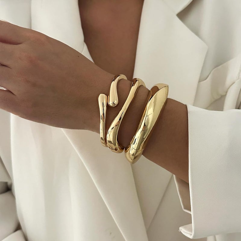 Rainhonor Chunky Gold Bangles Bracelets for Women Gold Cuff Bracelet Set Waterproof Non Tarnish Stack Bracelet for Women Gifts - Image 4